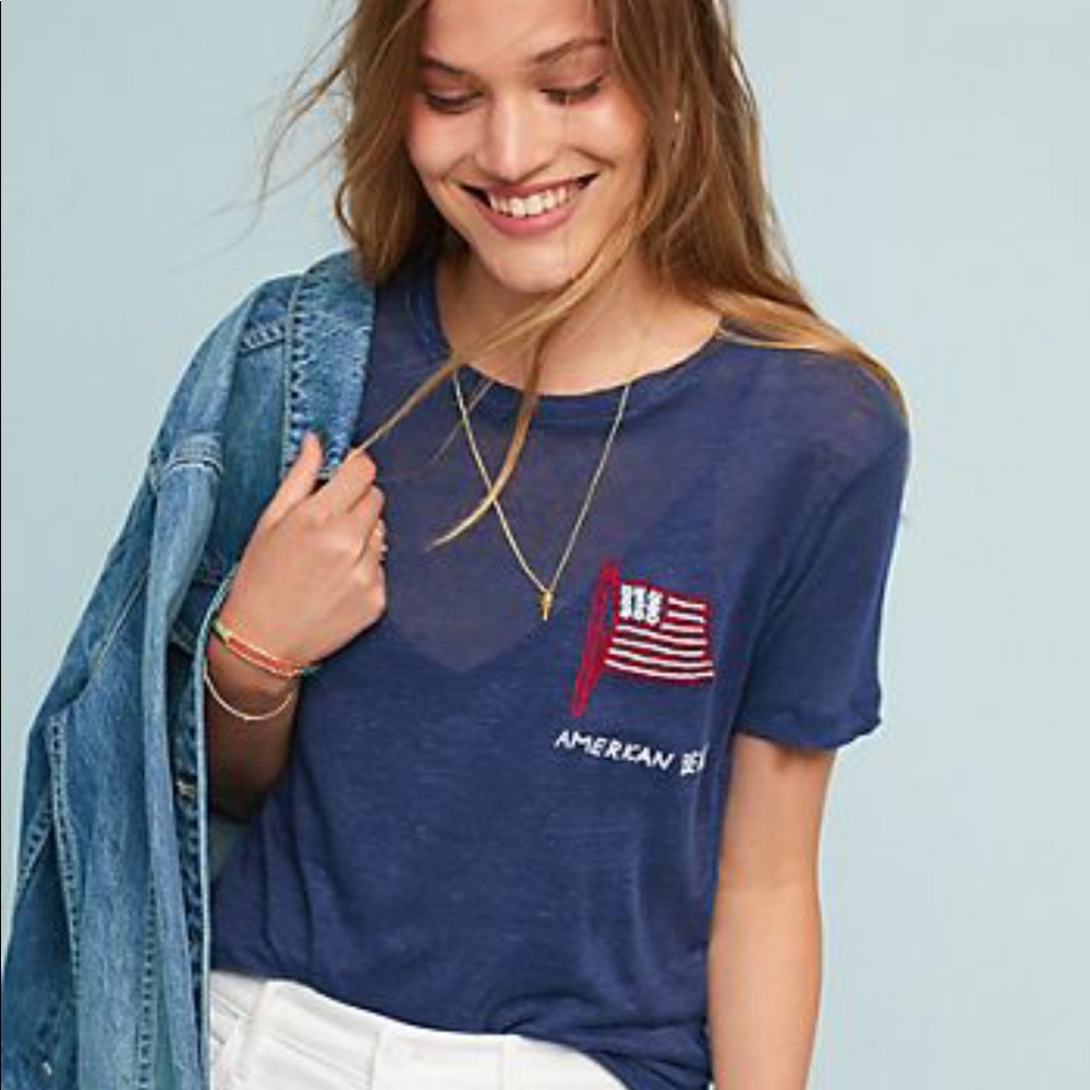Banner Day - Navy Linen Shirt - USA Flag